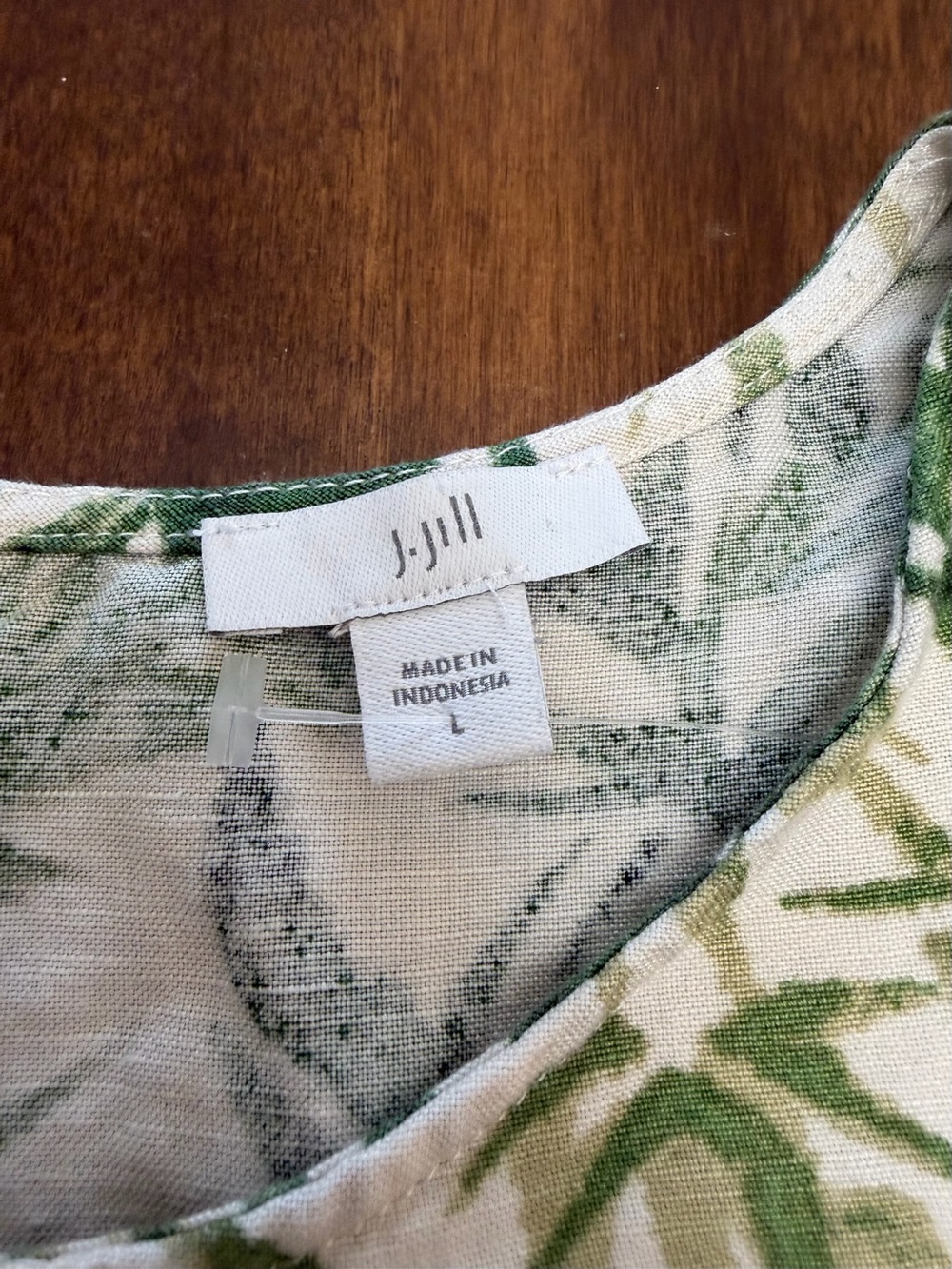 J Jill Top Green Linen Bamboo Leaf Print Tropical Botanical Coastal Beach L NWOT - Picture 3 of 10